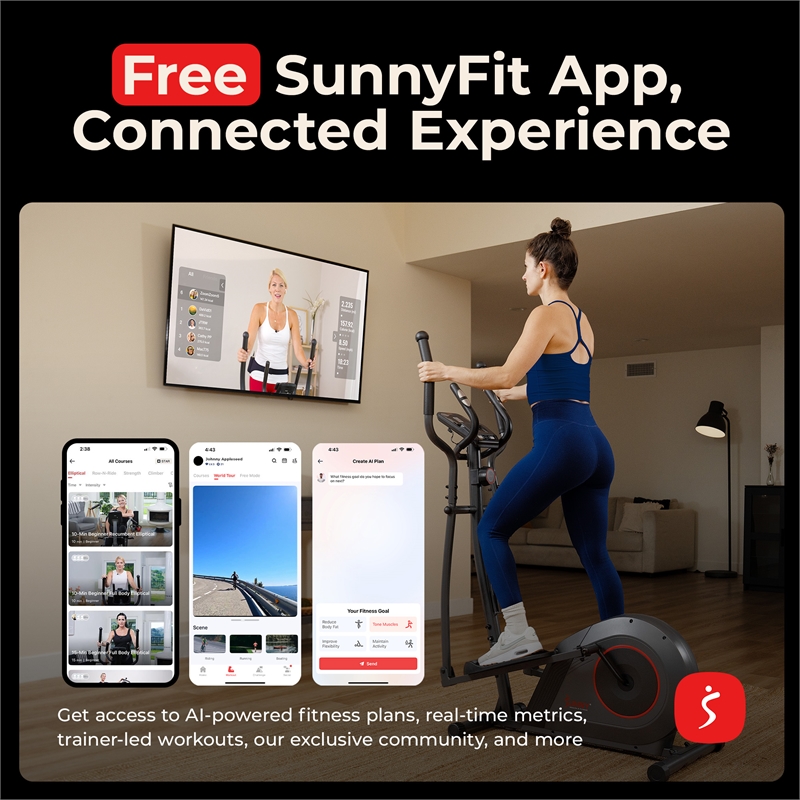 Sunny Health & Fitness Corezy 16-Level Smart Magnetic Resistance Elliptical-Grey