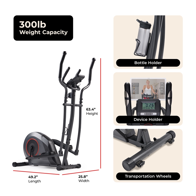 Sunny Health & Fitness Corezy 16-Level Smart Magnetic Resistance Elliptical-Grey