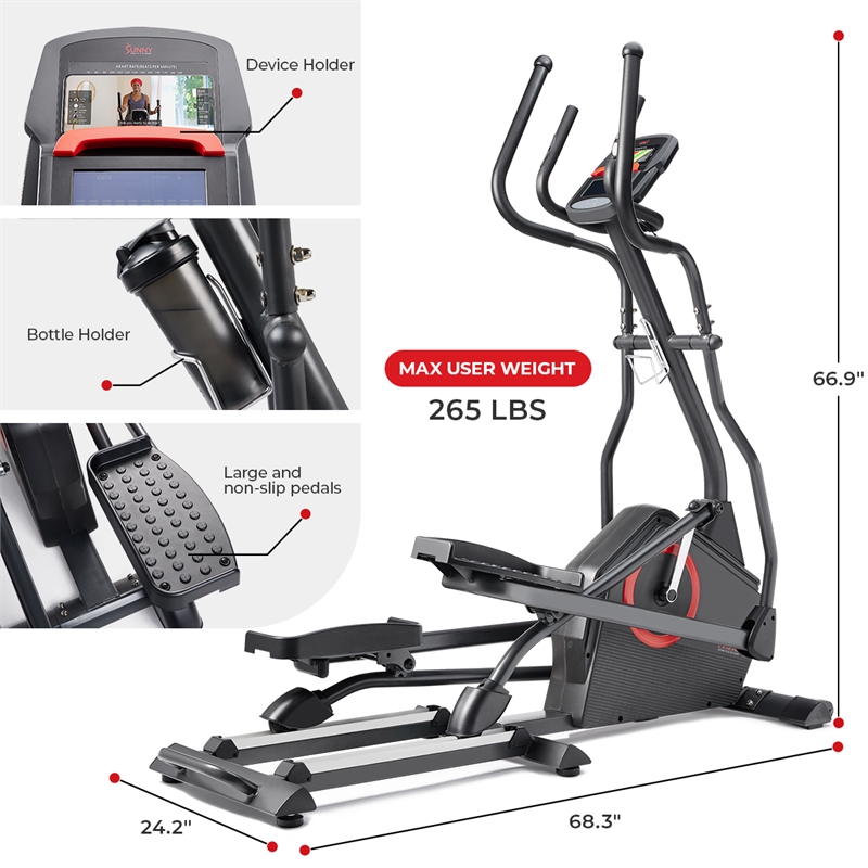 Sunny Health & Fitness Smart Elliptical Machine in Black