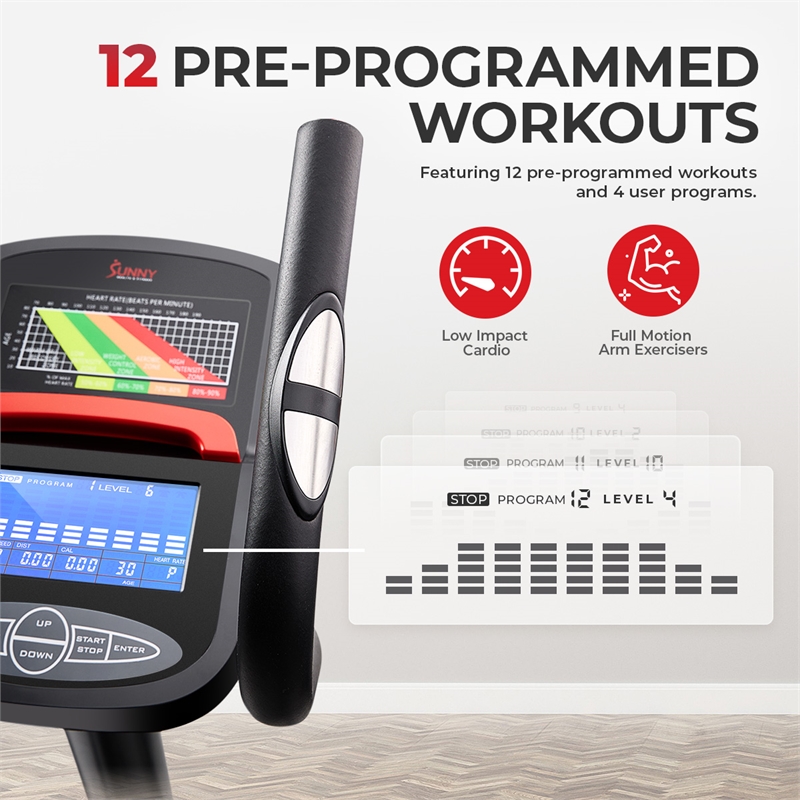 Sunny Health & Fitness Smart Elliptical Machine in Black