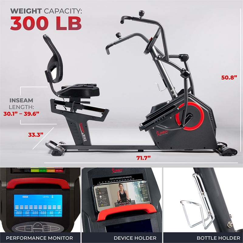 Smart Recumbent Cross Trainer Elliptical Exercise Bike - Black
