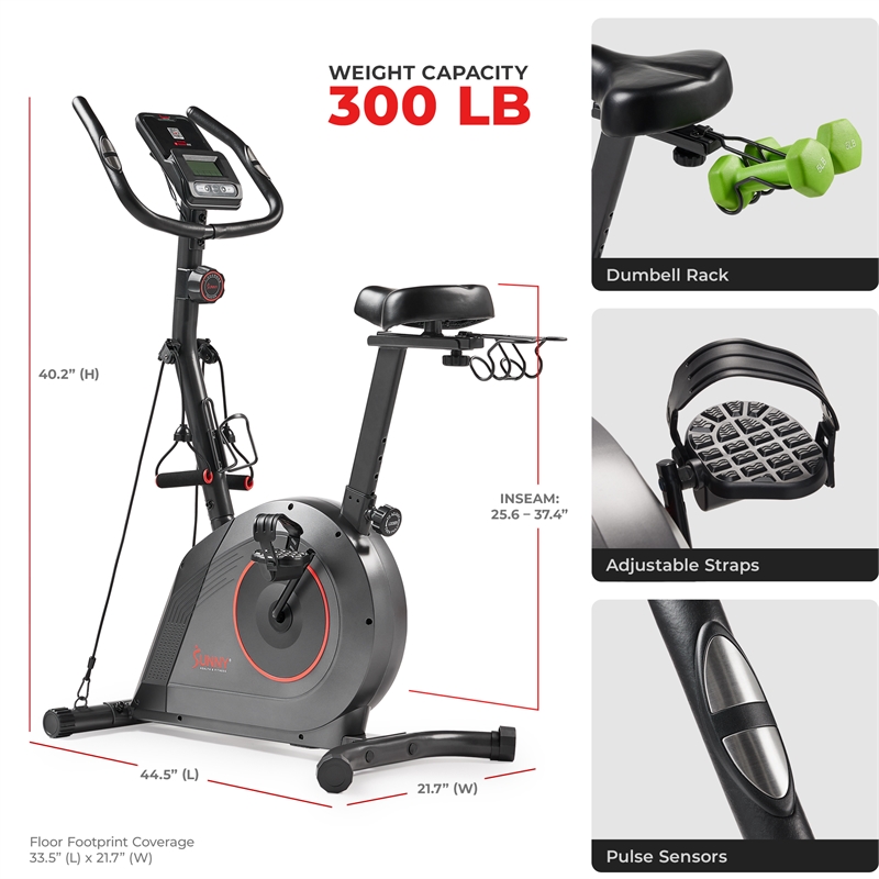 Sunny Health & Fitness Corezy 16-Level Mag Upright Bike w/ Bands in Black