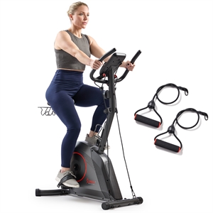 Sunny Health & Fitness Corezy 16-Level Mag Upright Bike w/ Bands in Black