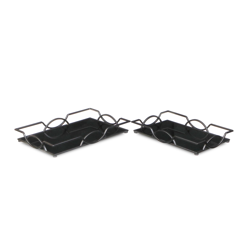Gelven Set of 2 Black Mirrored Modern Metal Trays