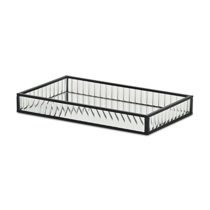 Veldra Black Rectangular Fluted Glass Tray