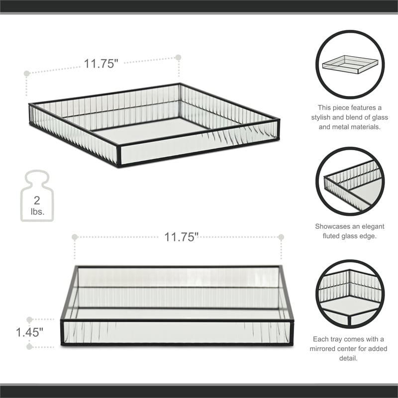 Veldra Black Square Fluted Glass Tray