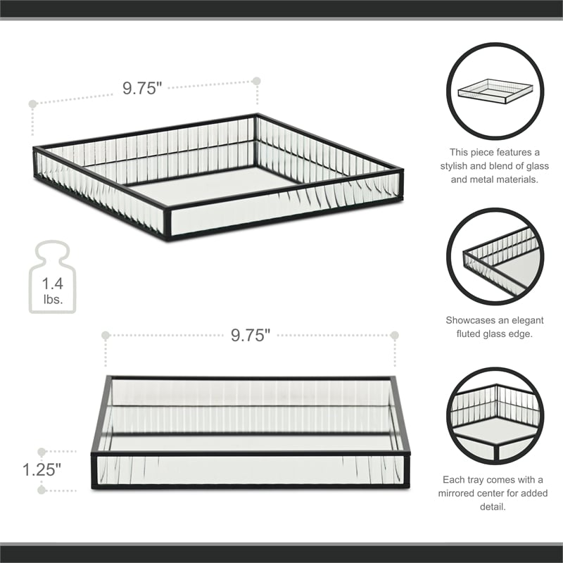 Veldra Black Square Fluted Glass Tray