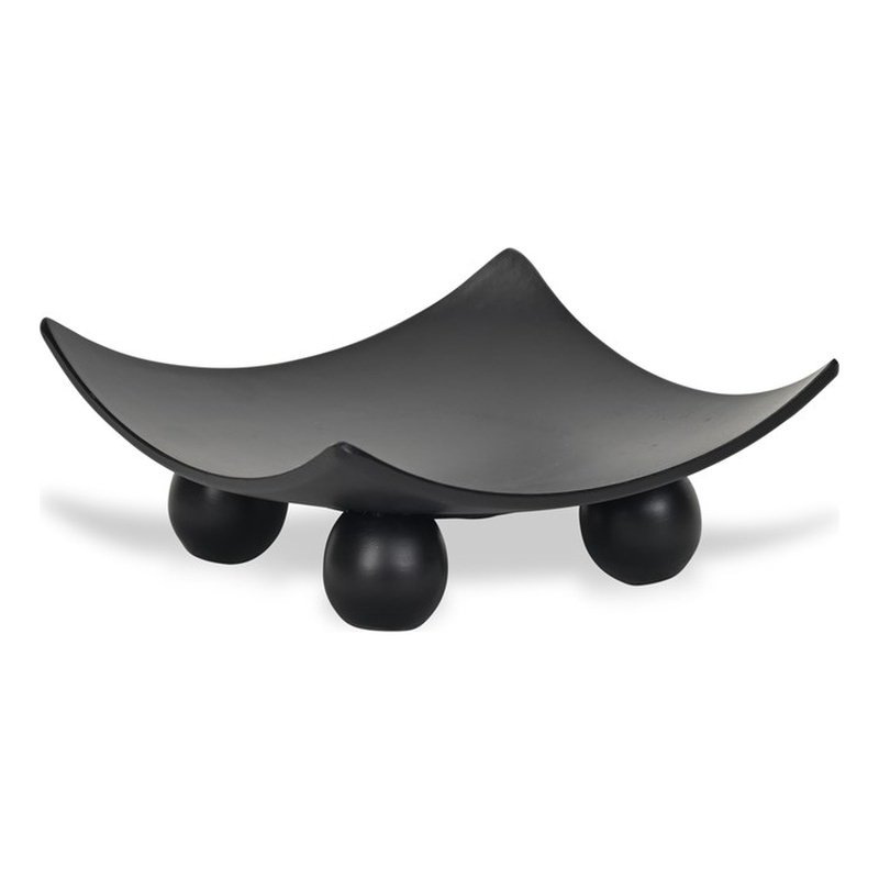 Clyne Curved Black Wood Trays on Wood Orbs