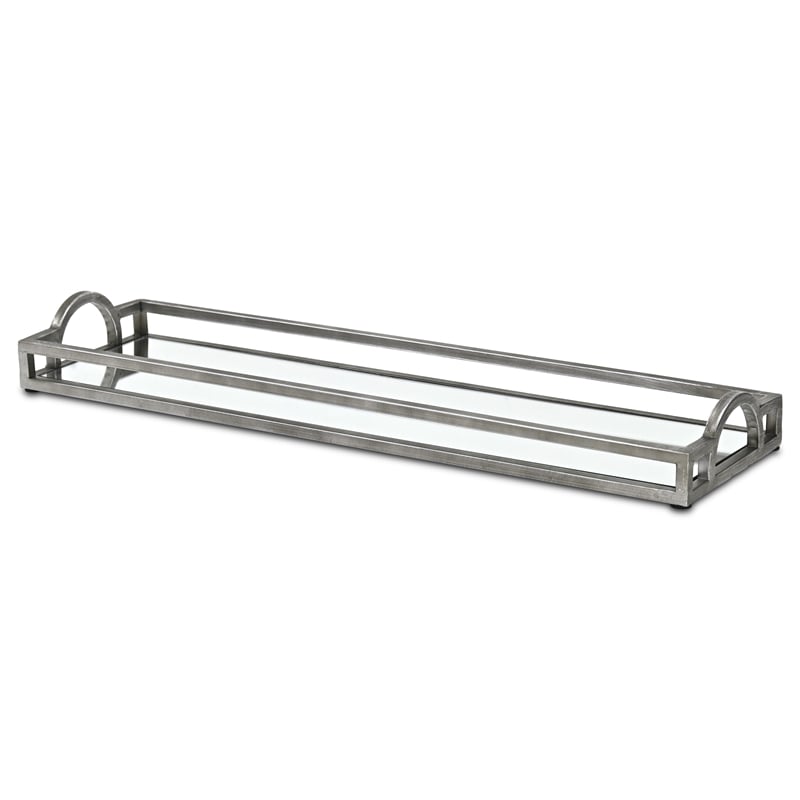 Verena Slim Rectangular Mirrored Tray - Silver