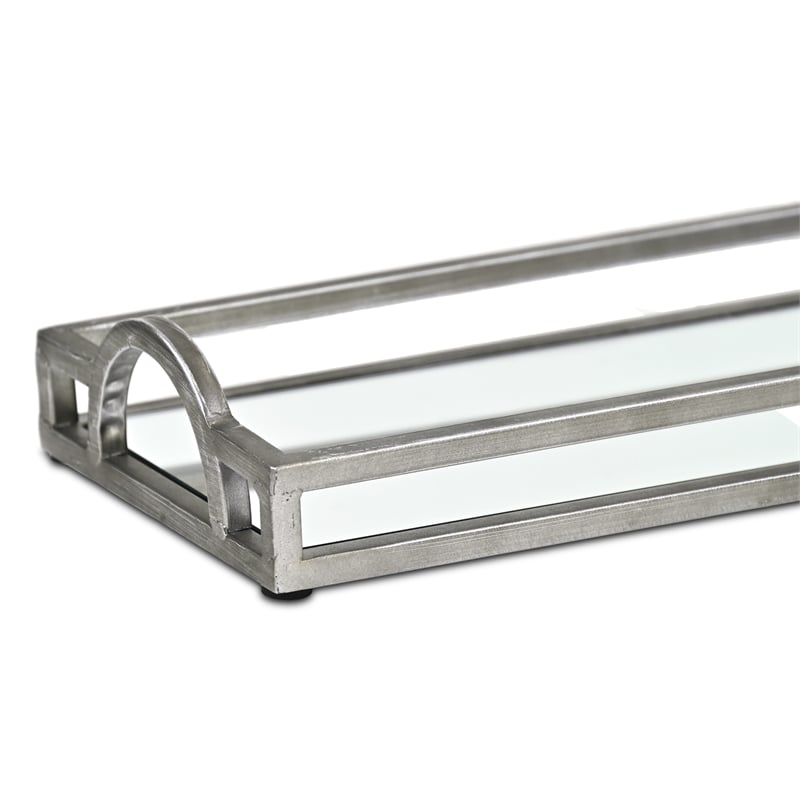 Verena Slim Rectangular Mirrored Tray - Silver