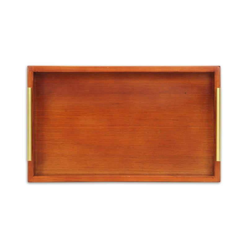 Coran Wooden Rectangle Tray - Gold Metal Handles -