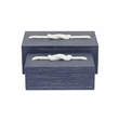 Caler 2 Piece Rectangular Blue Wood Storage Box Set with White Rope Accent