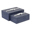 Caler 2 Piece Rectangular Blue Wood Storage Box Set with White Rope Accent