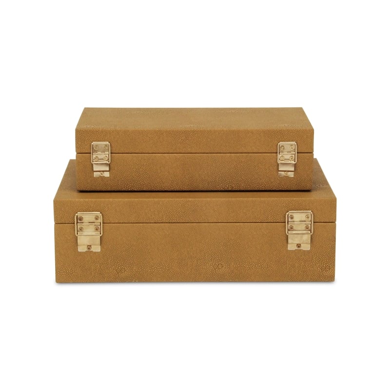 Lusan Rectangular Decorative Box Set - Camel Brown Faux Shagreen