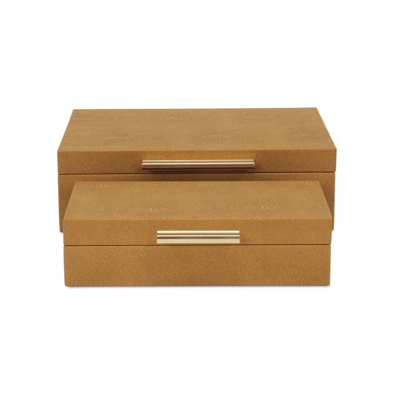Lusan Rectangular Decorative Box Set - Camel Brown Faux Shagreen