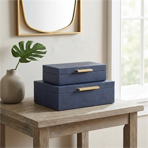Lusan Rectangular Decorative Box Set - Navy Blue Faux Shagreen