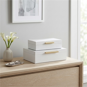 Lusan Rectangular Decorative Box Set - White Faux Snakeskin