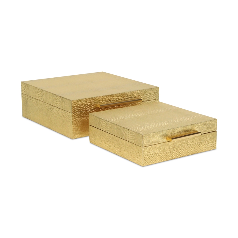 Lusan Square Decorative Box Set - Gold Faux Snakeskin