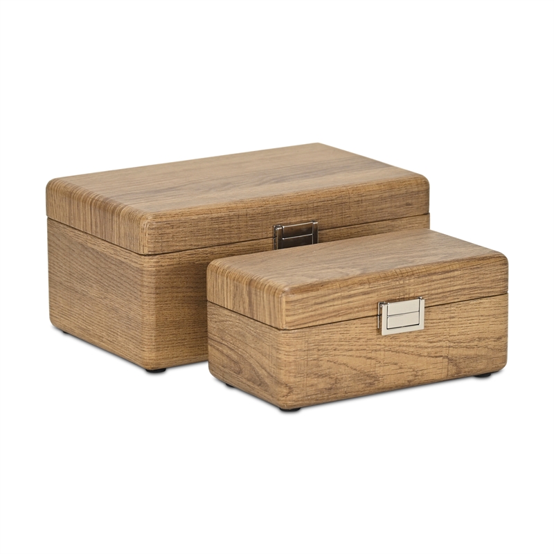Sable Set of 2 Boxes with Silver Handles - Brown