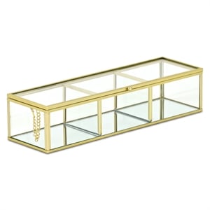 Verena 10.6&quot Mirrored Glass Display Box with 3 Compartments - Gold