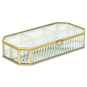 Zelara 11.6&quot Fluted Glass Mirrored Display Box - Gold