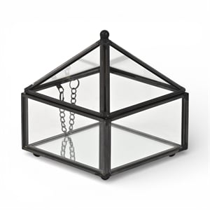 Vortial Metal Framed Glass Pyramid Decorative Box - Black