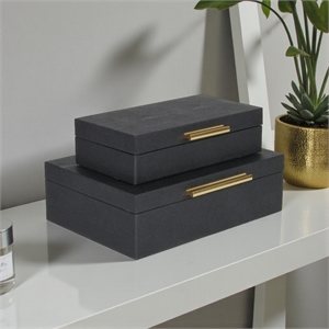 Lusan Rectangular Decorative Box Set - Black Faux Shagreen