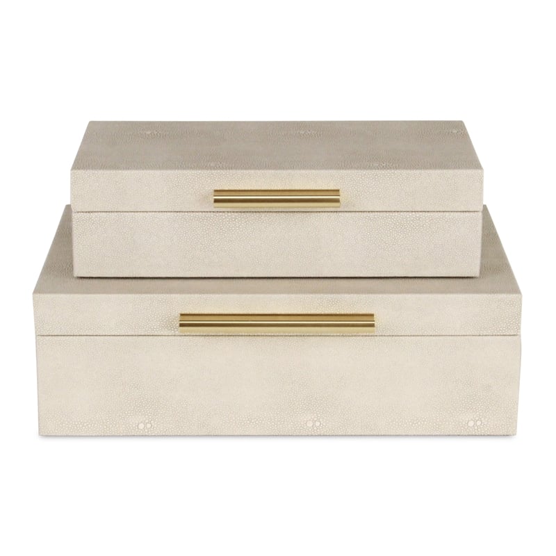 Lusan Rectangular Decorative Box Set - Cream Faux Shagreen