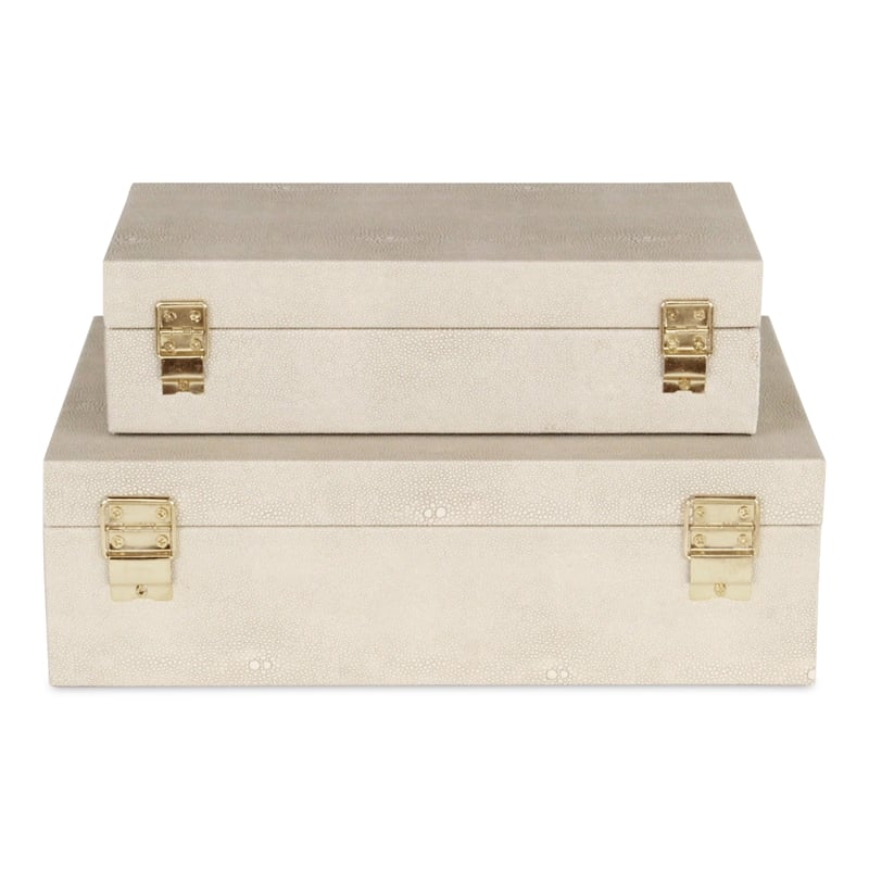 Lusan Rectangular Decorative Box Set - Cream Faux Shagreen