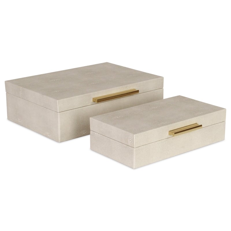 Lusan Rectangular Decorative Box Set - Cream Faux Shagreen