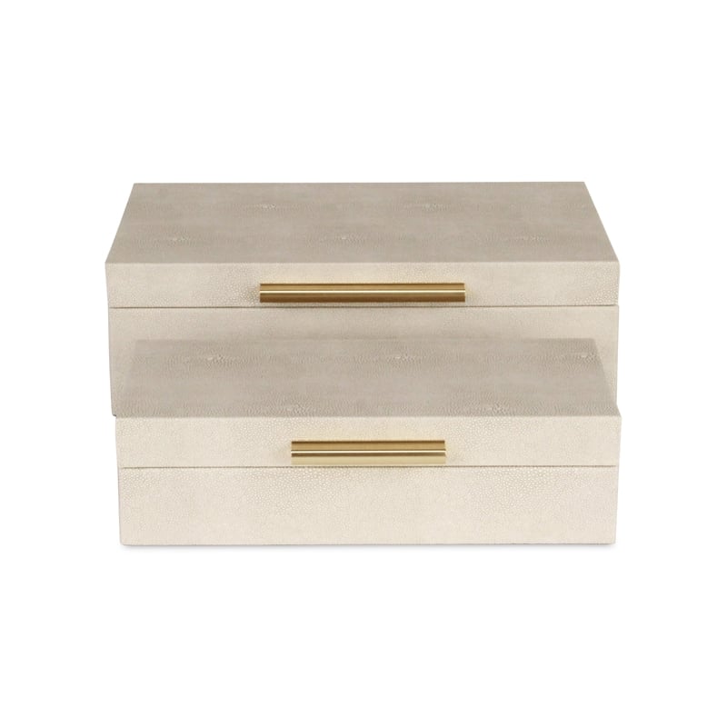 Lusan Rectangular Decorative Box Set - Cream Faux Shagreen