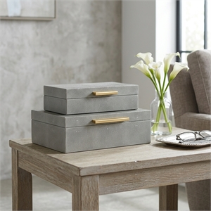 Lusan Rectangular Decorative Box Set - Gray Faux Shagreen