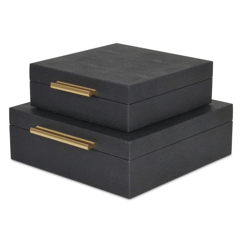 Lusan Square Decorative Box Set - Black Faux Shagreen