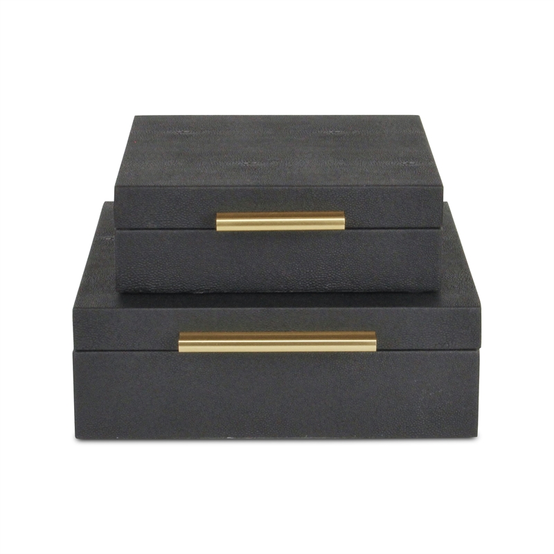Lusan Square Decorative Box Set - Black Faux Shagreen