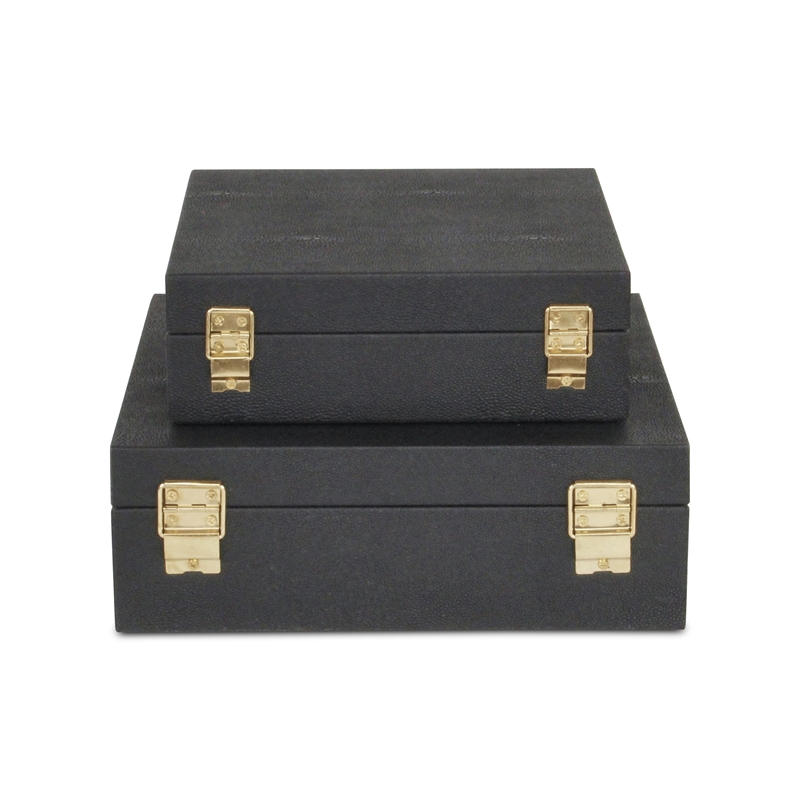 Lusan Square Decorative Box Set - Black Faux Shagreen