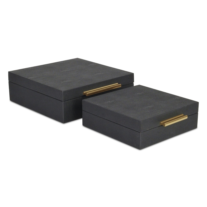 Lusan Square Decorative Box Set - Black Faux Shagreen