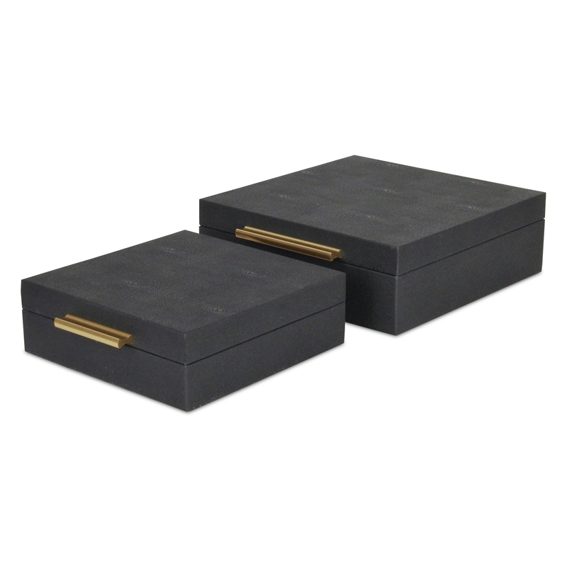 Lusan Square Decorative Box Set - Black Faux Shagreen