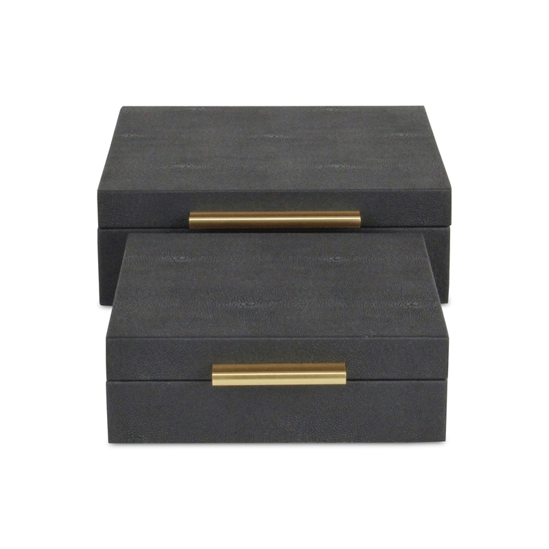 Lusan Square Decorative Box Set - Black Faux Shagreen