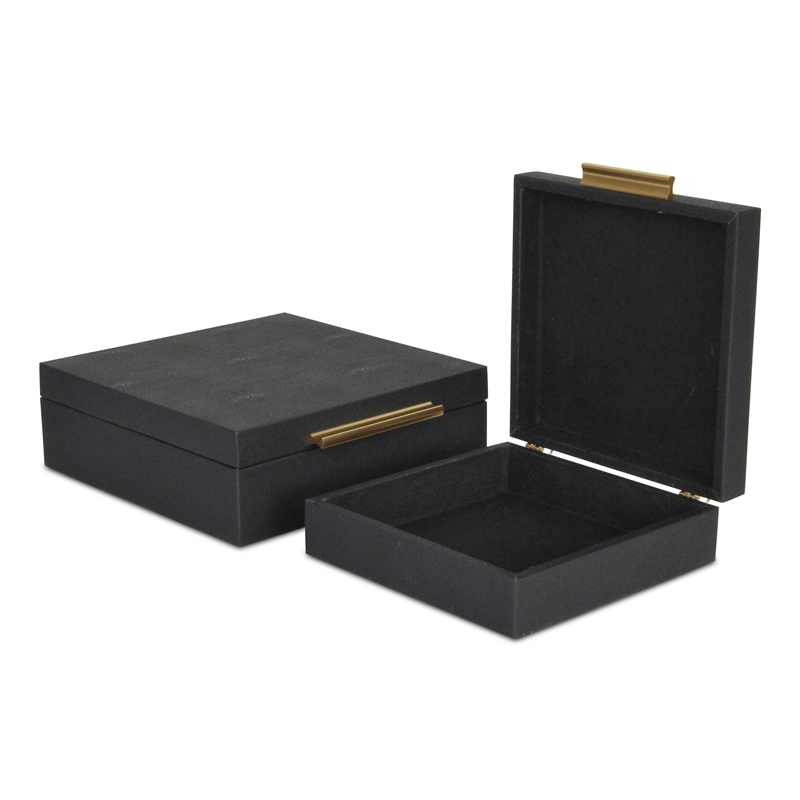 Lusan Square Decorative Box Set - Black Faux Shagreen