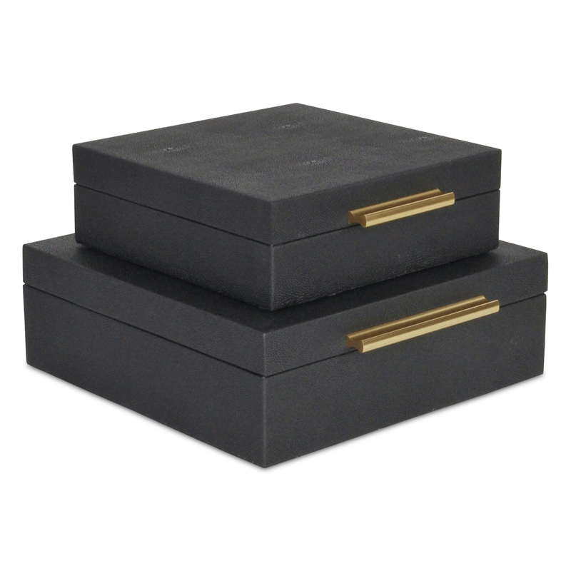 Lusan Square Decorative Box Set - Black Faux Shagreen