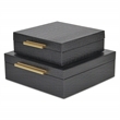 Lusan Square Decorative Box Set - Black Faux Croco