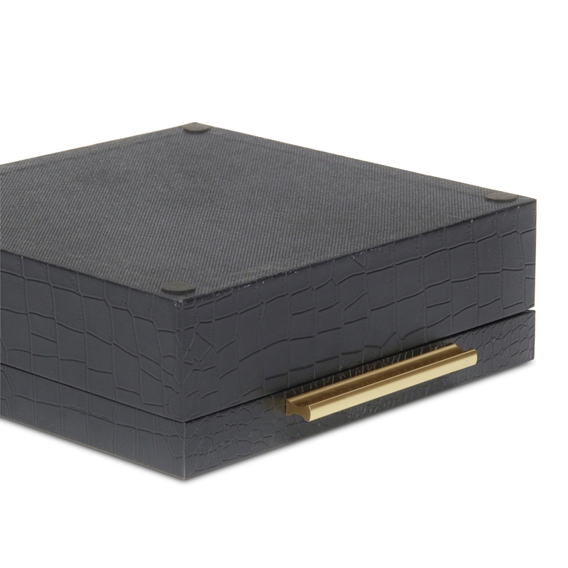 Lusan Square Decorative Box Set - Black Faux Croco