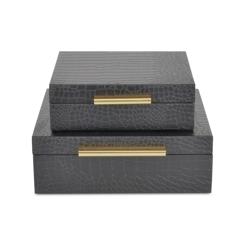 Lusan Square Decorative Box Set - Black Faux Croco