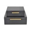 Lusan Square Decorative Box Set - Black Faux Croco