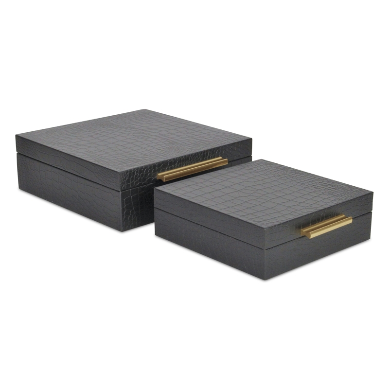 Lusan Square Decorative Box Set - Black Faux Croco