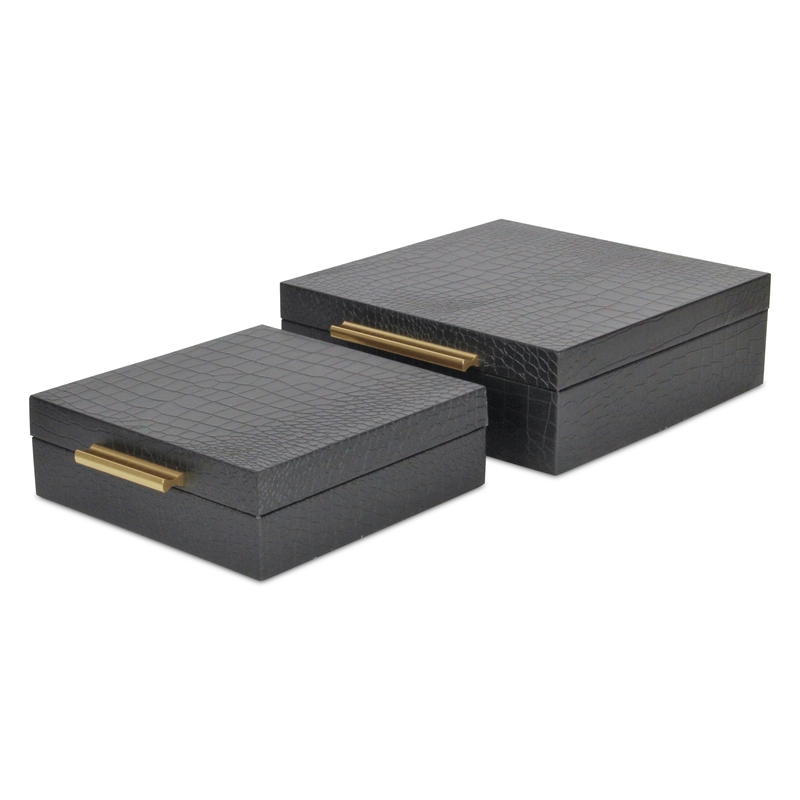 Lusan Square Decorative Box Set - Black Faux Croco