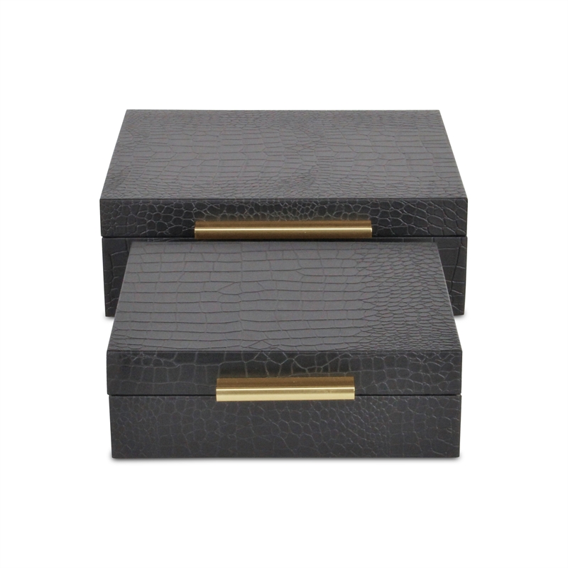 Lusan Square Decorative Box Set - Black Faux Croco