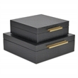 Lusan Square Decorative Box Set - Black Faux Croco