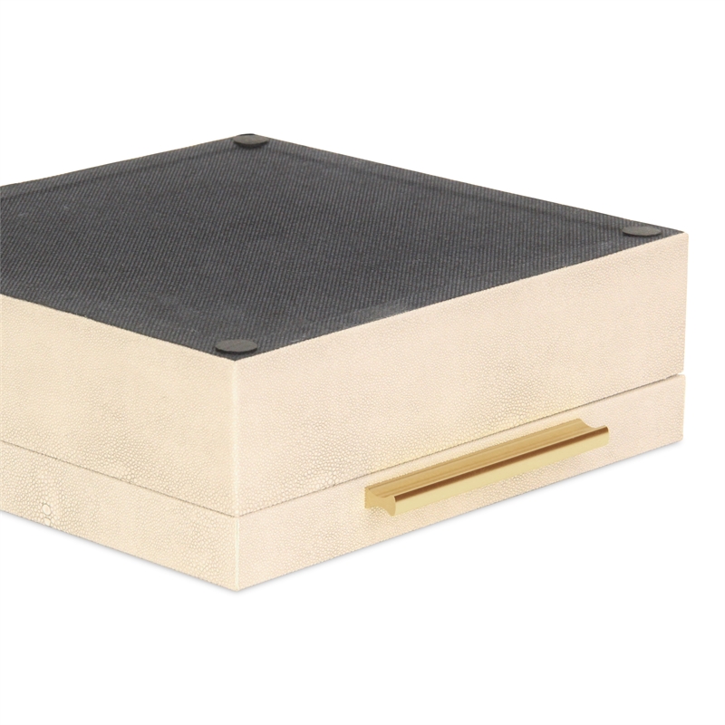 Lusan Square Decorative Box Set - Cream Faux Shagreen
