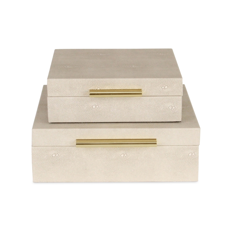 Lusan Square Decorative Box Set - Cream Faux Shagreen